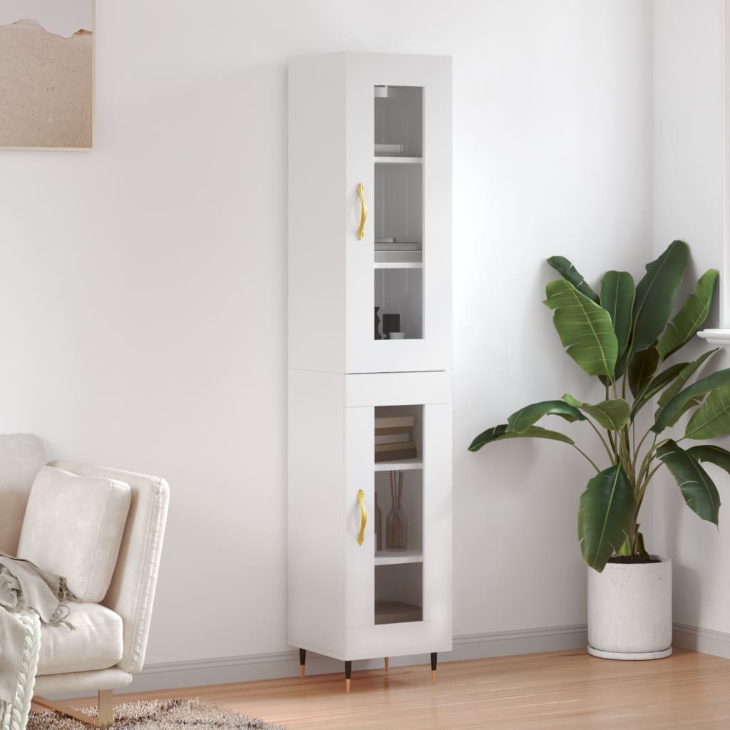 Berkfield Highboard High Gloss White 34.5x34x180 cm Engineered Wood