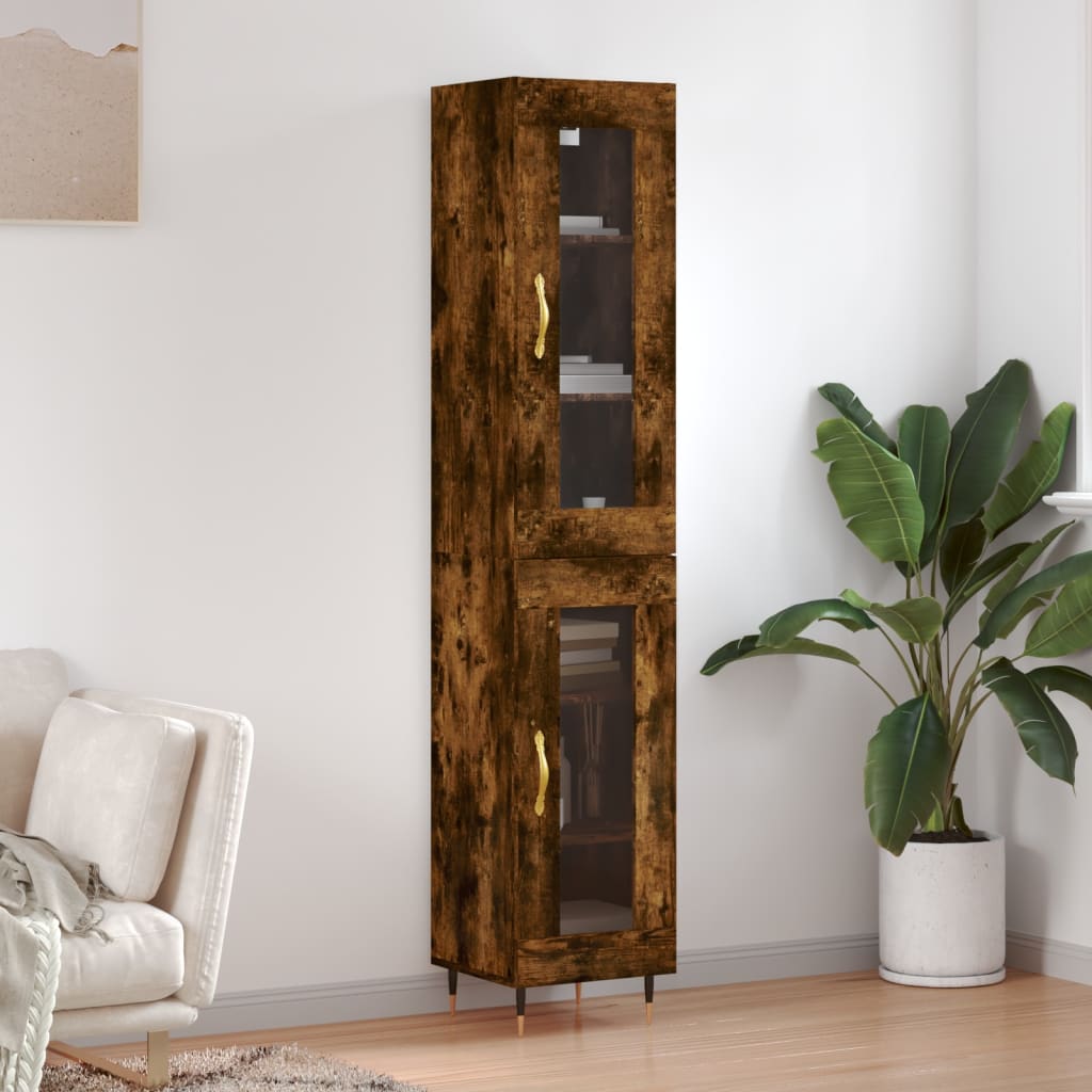 Berkfield Highboard Smoked Oak 34.5x34x180 cm Engineered Wood
