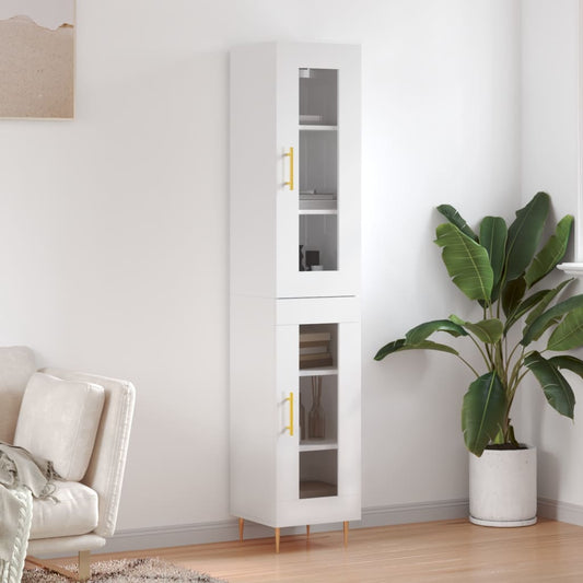 Berkfield Highboard High Gloss White 34.5x34x180 cm Engineered Wood