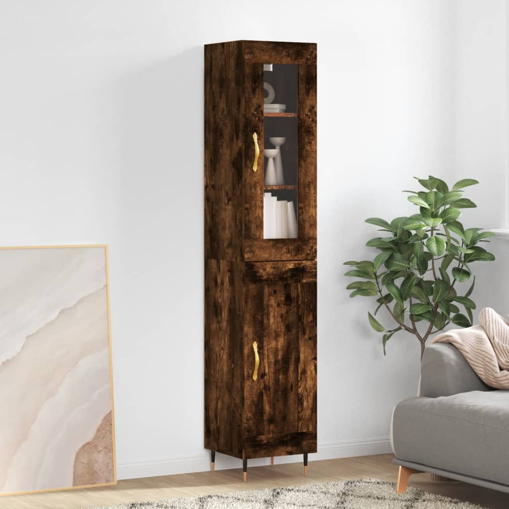 Berkfield Highboard Smoked Oak 34.5x34x180 cm Engineered Wood