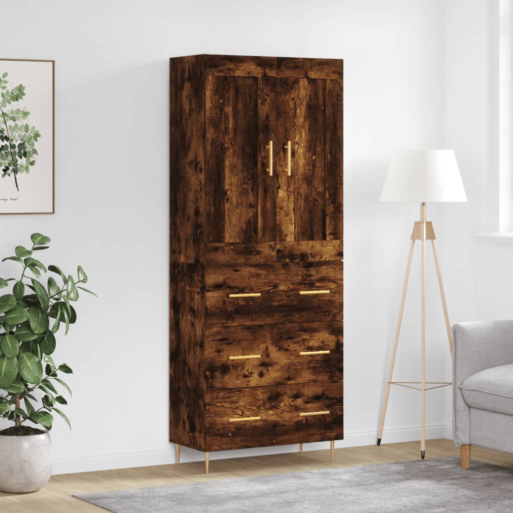 Berkfield Highboard Smoked Oak 69.5x34x180 cm Engineered Wood