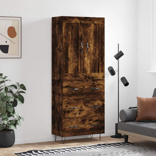 Berkfield Highboard Smoked Oak 69.5x34x180 cm Engineered Wood