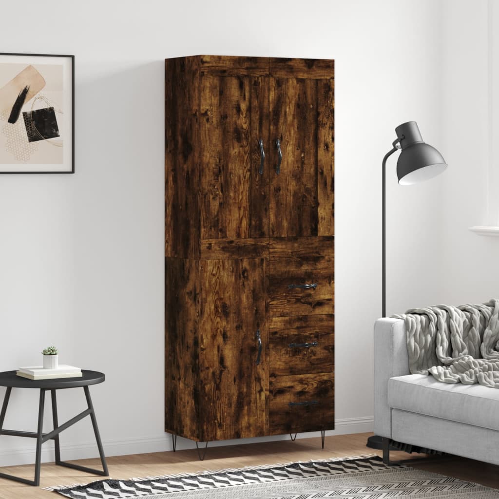 Berkfield Highboard Smoked Oak 69.5x34x180 cm Engineered Wood
