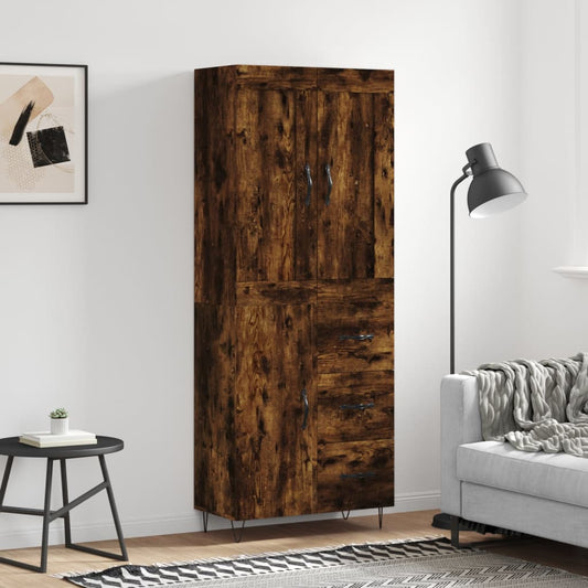 Berkfield Highboard Smoked Oak 69.5x34x180 cm Engineered Wood