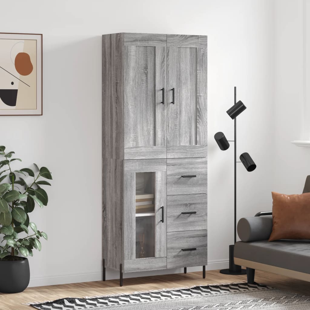 Berkfield Highboard Grey Sonoma 69.5x34x180 cm Engineered Wood