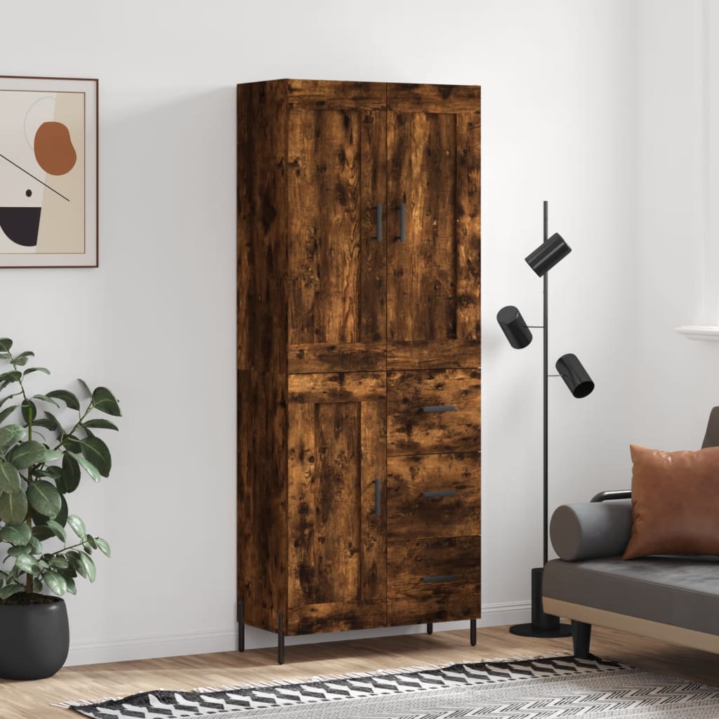 Berkfield Highboard Smoked Oak 69.5x34x180 cm Engineered Wood