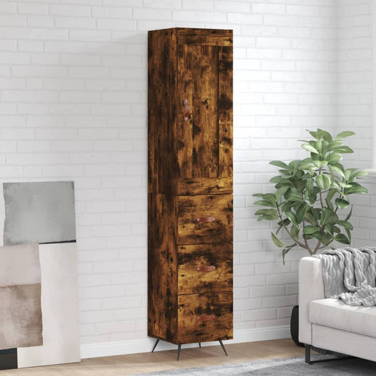 Berkfield Highboard Smoked Oak 34.5x34x180 cm Engineered Wood