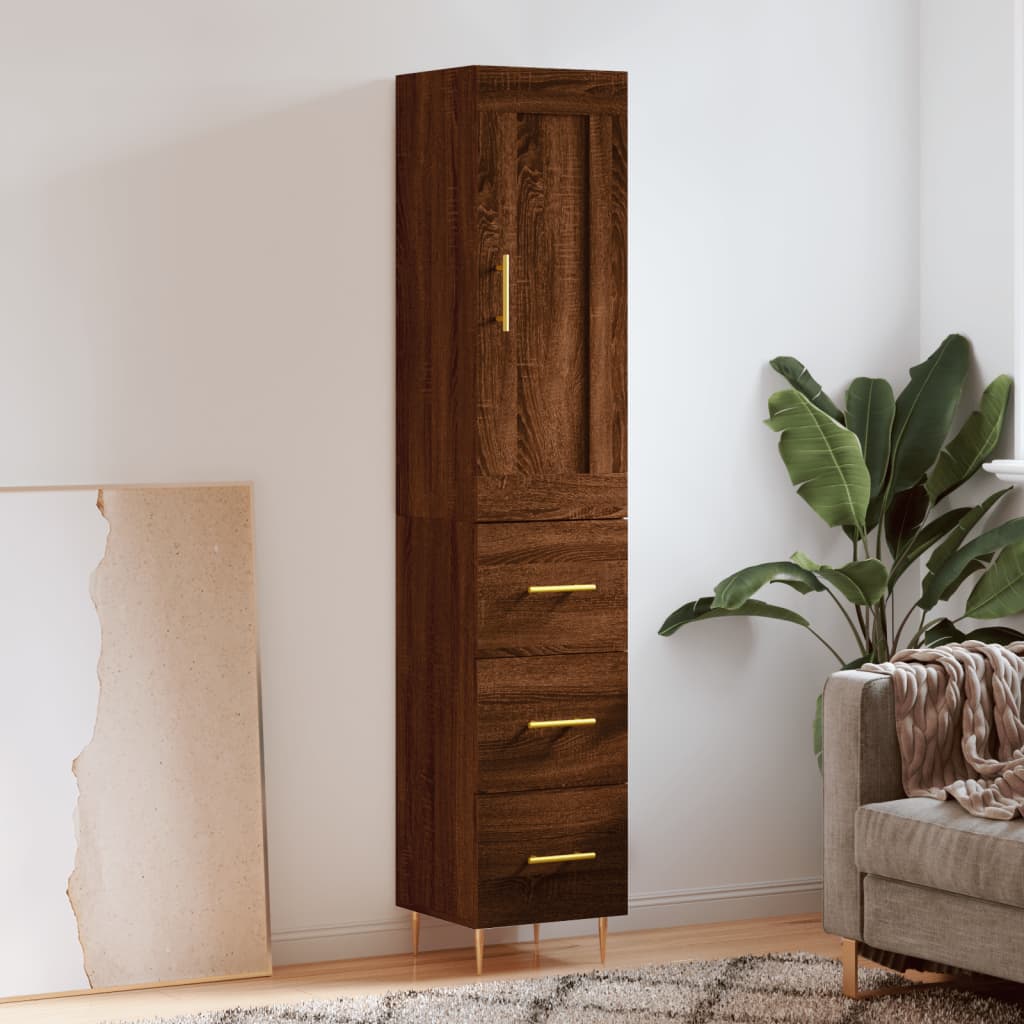 Berkfield Highboard Brown Oak 34.5x34x180 cm Engineered Wood