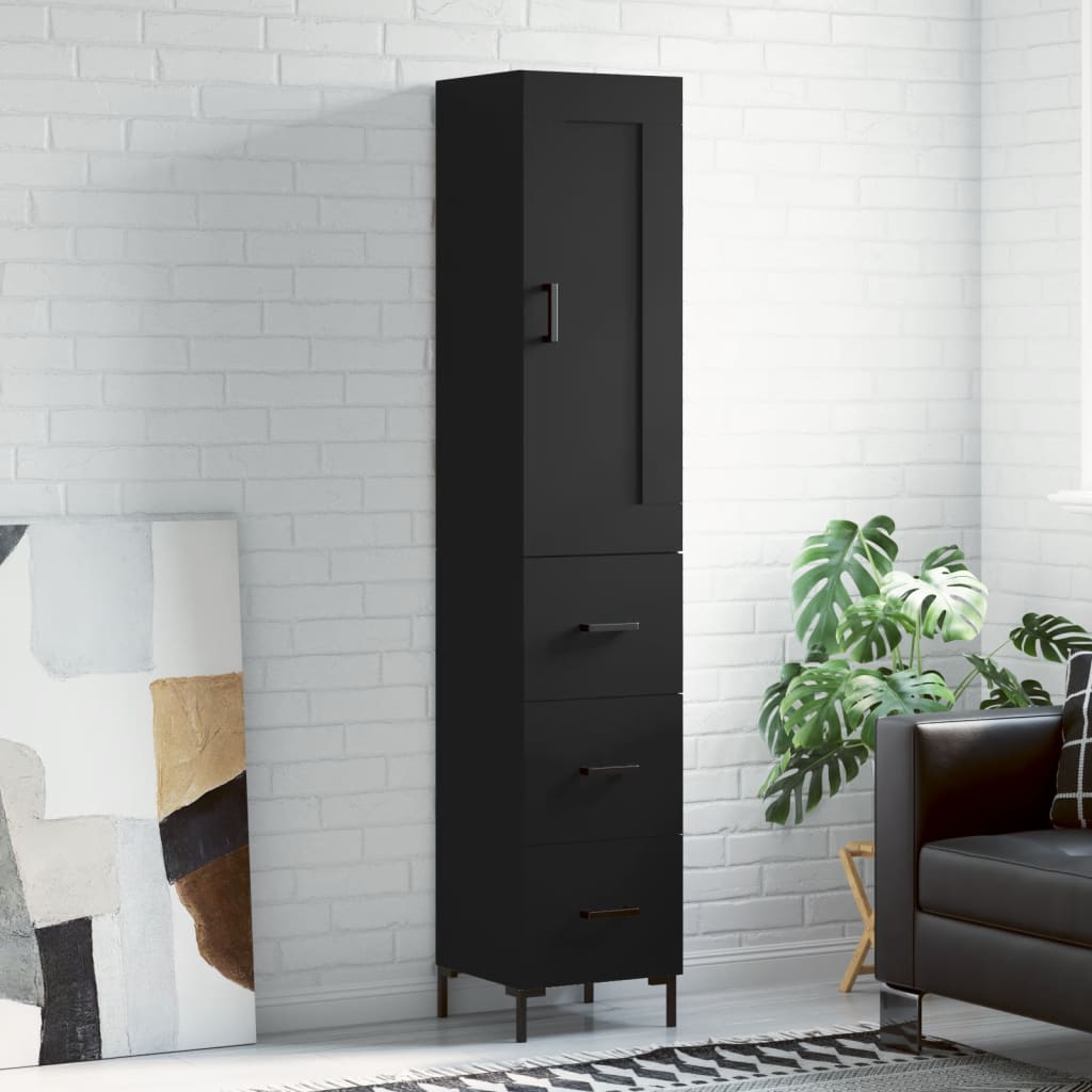 Berkfield Highboard Black 34.5x34x180 cm Engineered Wood
