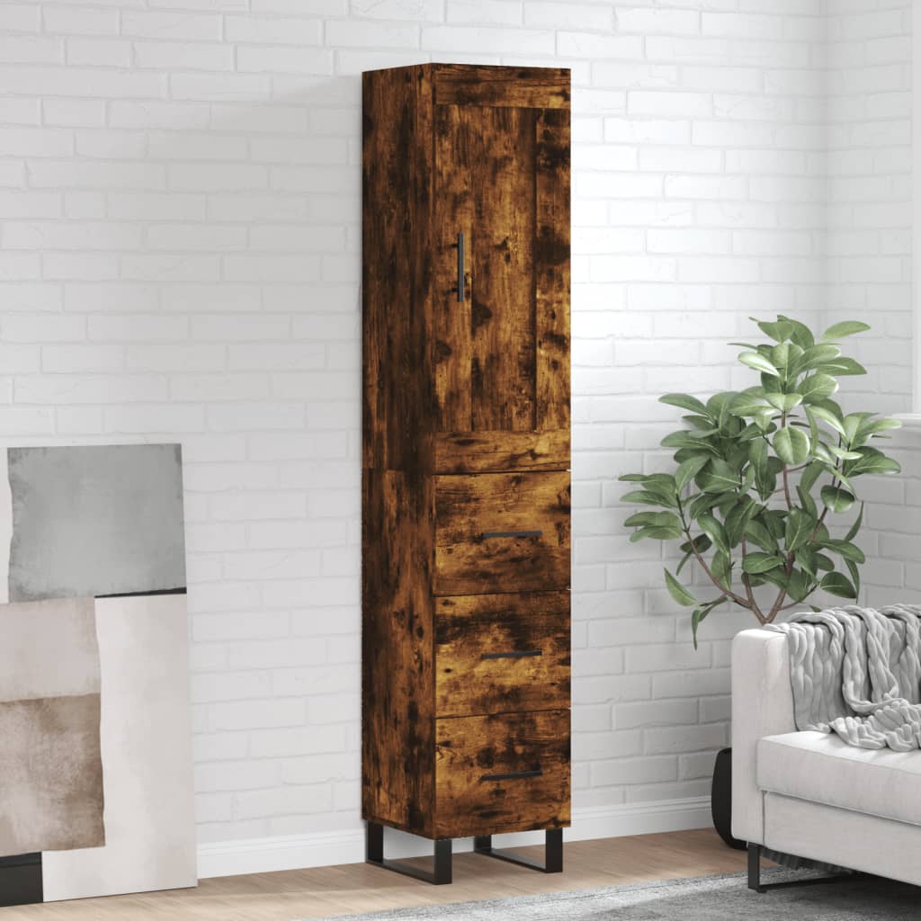 Berkfield Highboard Smoked Oak 34.5x34x180 cm Engineered Wood