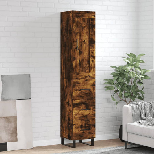 Berkfield Highboard Smoked Oak 34.5x34x180 cm Engineered Wood
