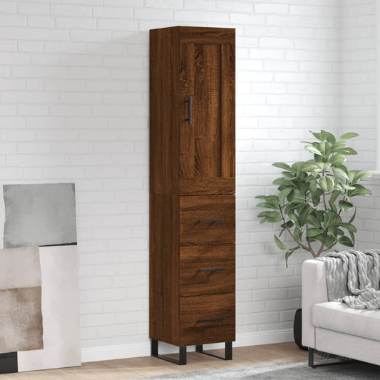 Berkfield Highboard Brown Oak 34.5x34x180 cm Engineered Wood