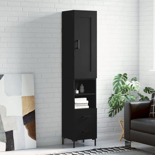 Berkfield Highboard Black 34.5x34x180 cm Engineered Wood