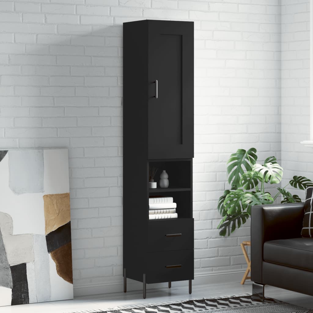 Berkfield Highboard Black 34.5x34x180 cm Engineered Wood