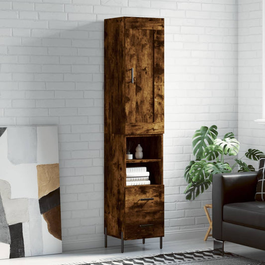 Berkfield Highboard Smoked Oak 34.5x34x180 cm Engineered Wood