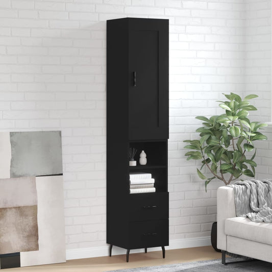 Berkfield Highboard Black 34.5x34x180 cm Engineered Wood