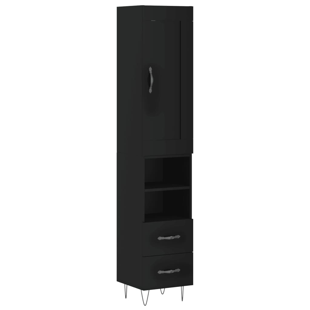 Berkfield Highboard Black 34.5x34x180 cm Engineered Wood