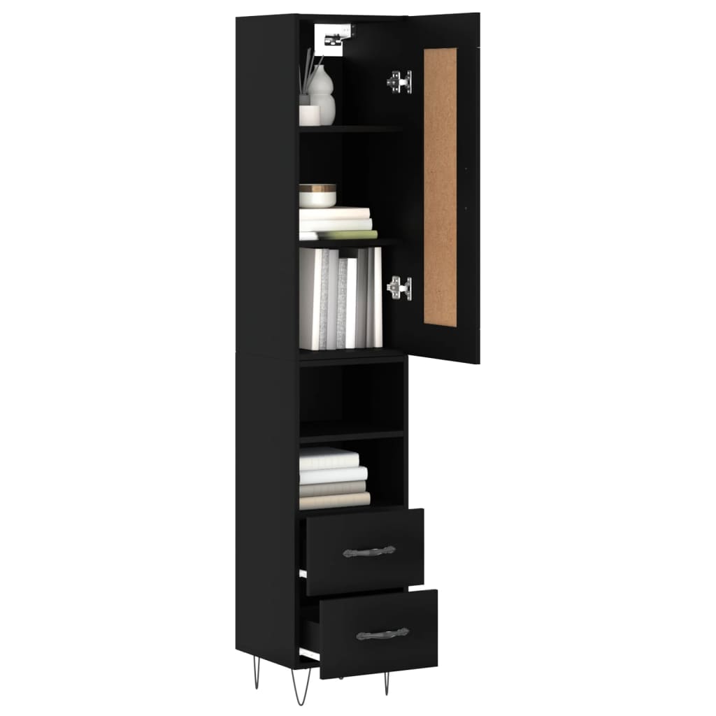 Berkfield Highboard Black 34.5x34x180 cm Engineered Wood