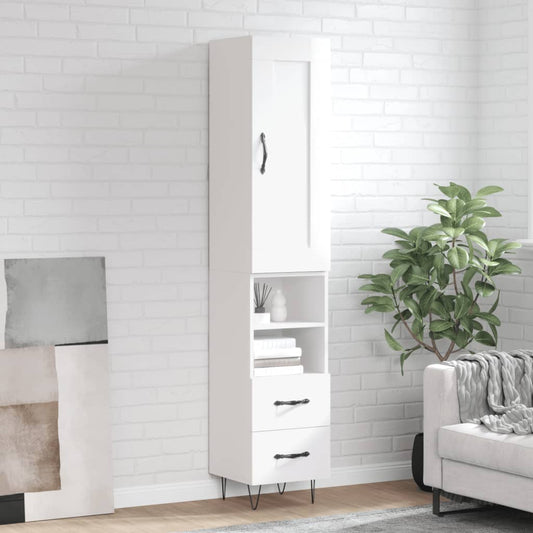 Berkfield Highboard High Gloss White 34.5x34x180 cm Engineered Wood