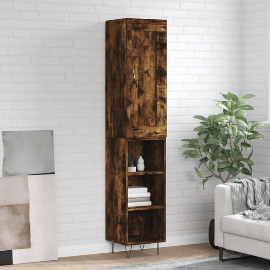 Berkfield Highboard Smoked Oak 34.5x34x180 cm Engineered Wood