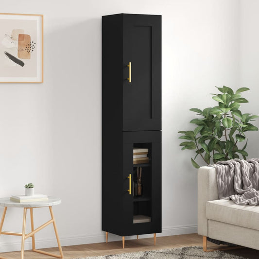 Berkfield Highboard Black 34.5x34x180 cm�_�__Engineered Wood