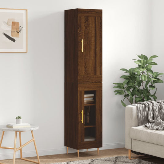 Berkfield Highboard Brown Oak 34.5x34x180 cm�_�__Engineered Wood