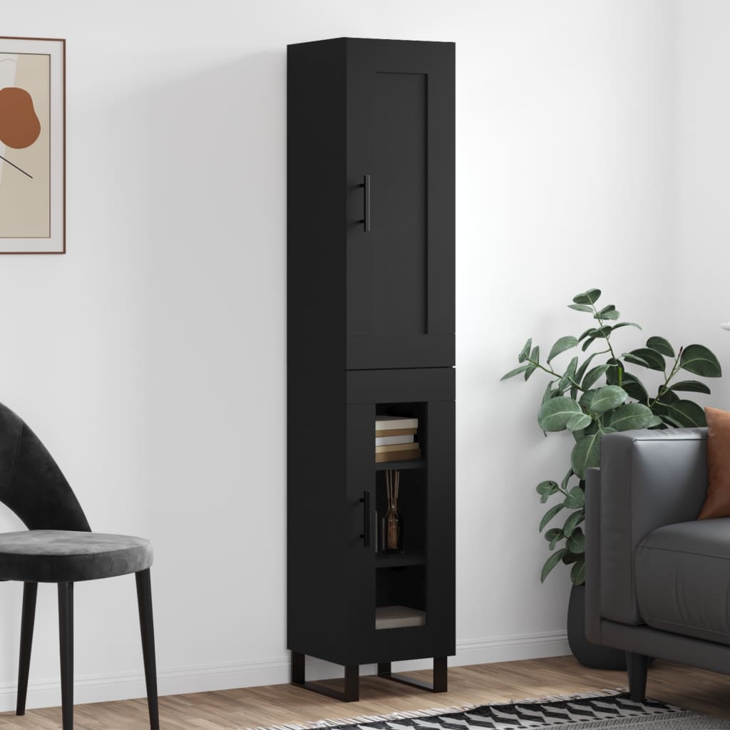 Berkfield Highboard Black 34.5x34x180 cm Engineered Wood