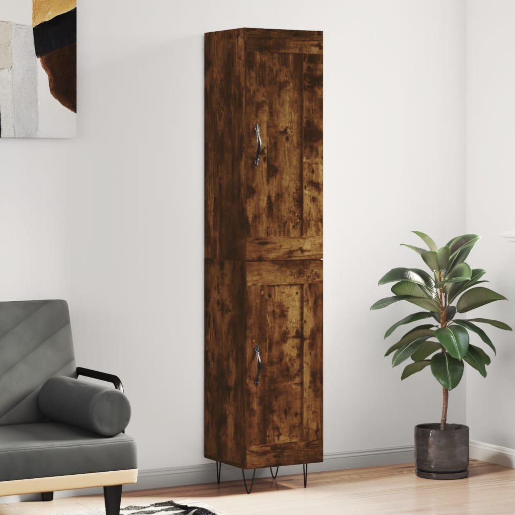 Berkfield Highboard Smoked Oak 34.5x34x180 cm Engineered Wood