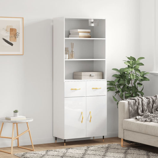 Berkfield Highboard High Gloss White 69.5x34x180 cm Engineered Wood