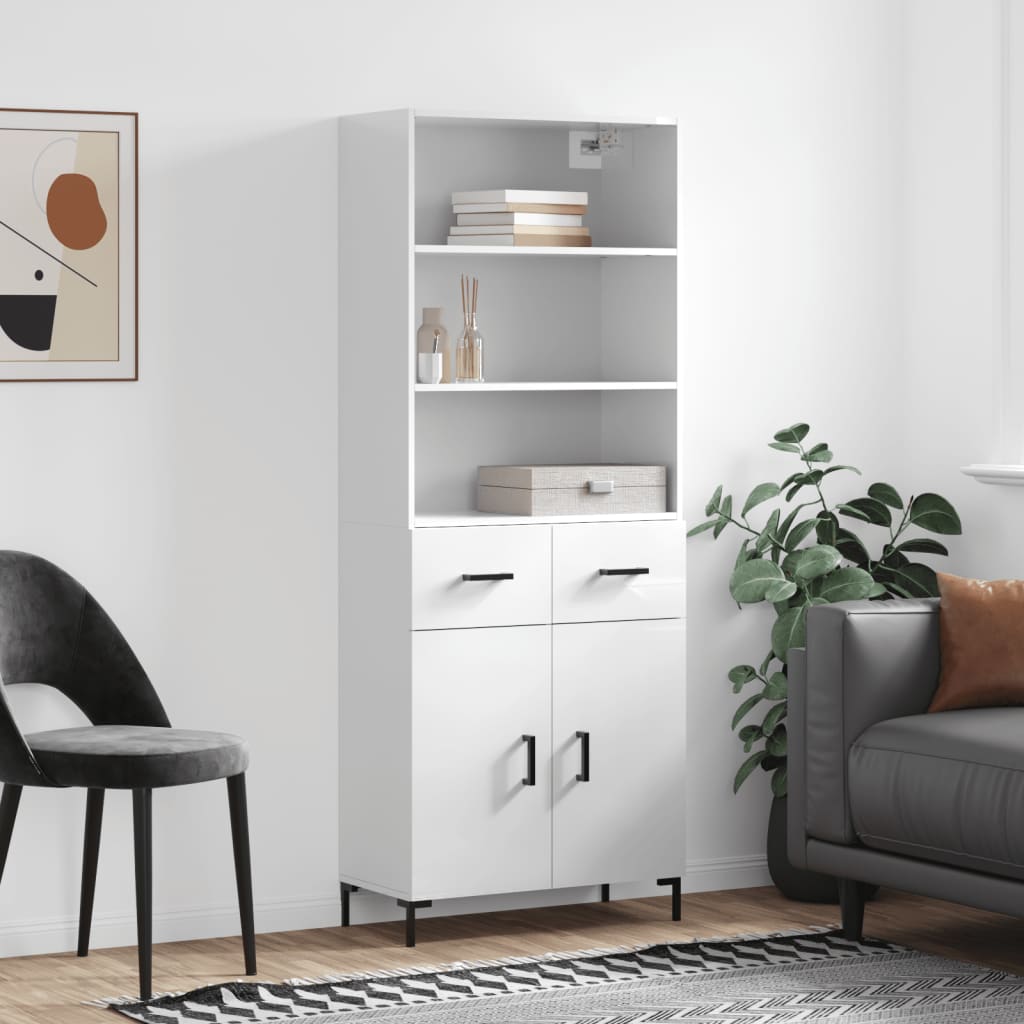 Berkfield Highboard High Gloss White 69.5x34x180 cm Engineered Wood
