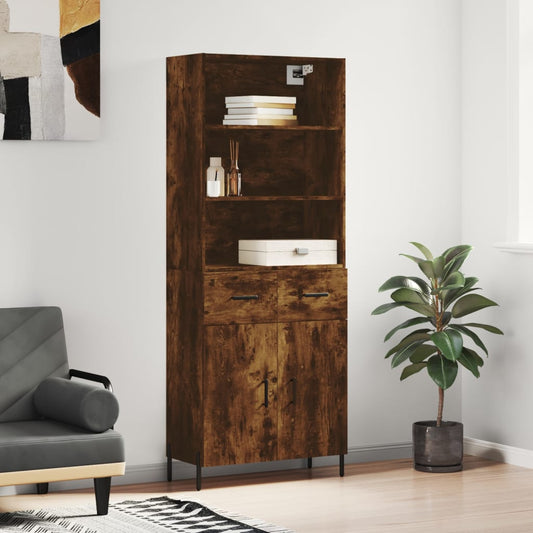 Berkfield Highboard Smoked Oak 69.5x34x180 cm Engineered Wood