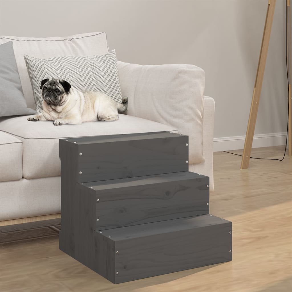 Berkfield Pet Stair Grey 40x37.5x35 cm Solid Wood Pine