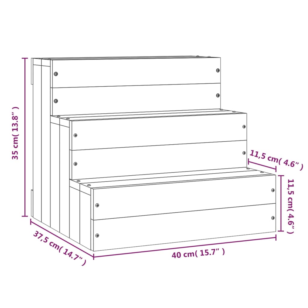 Berkfield Pet Stair Grey 40x37.5x35 cm Solid Wood Pine