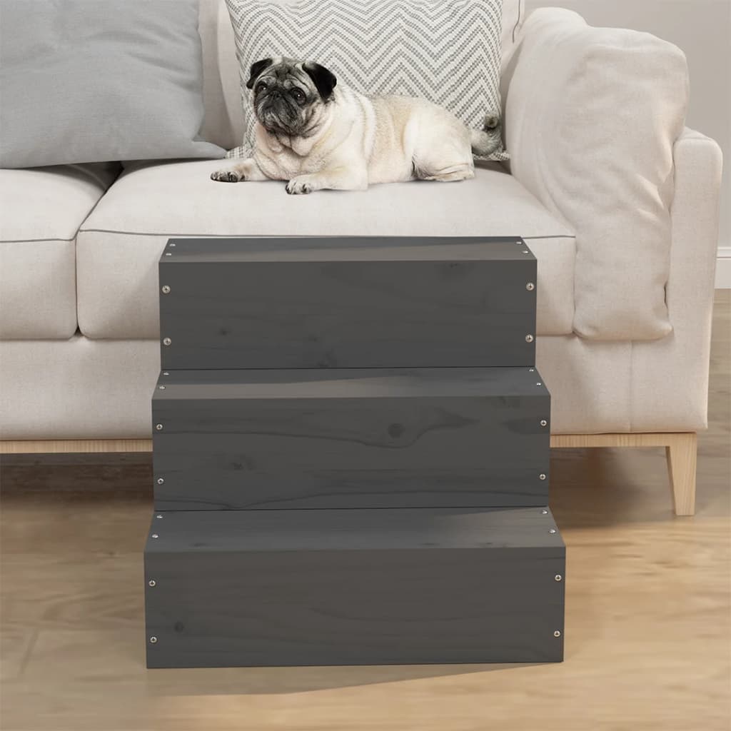 Berkfield Pet Stair Grey 40x37.5x35 cm Solid Wood Pine