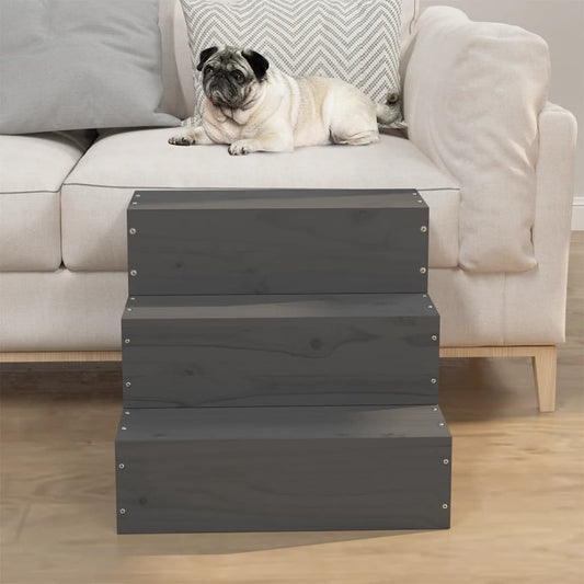 Berkfield Pet Stair Grey 40x37.5x35 cm Solid Wood Pine