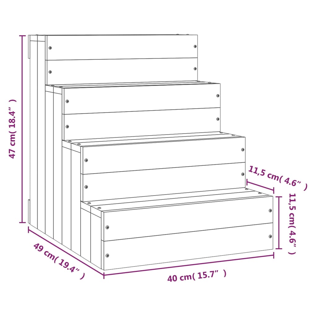 Berkfield Pet Stair Grey 40x49x47cm Solid Wood Pine