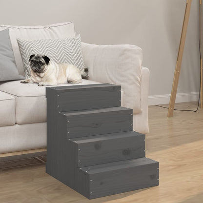 Berkfield Pet Stair Grey 40x49x47cm Solid Wood Pine