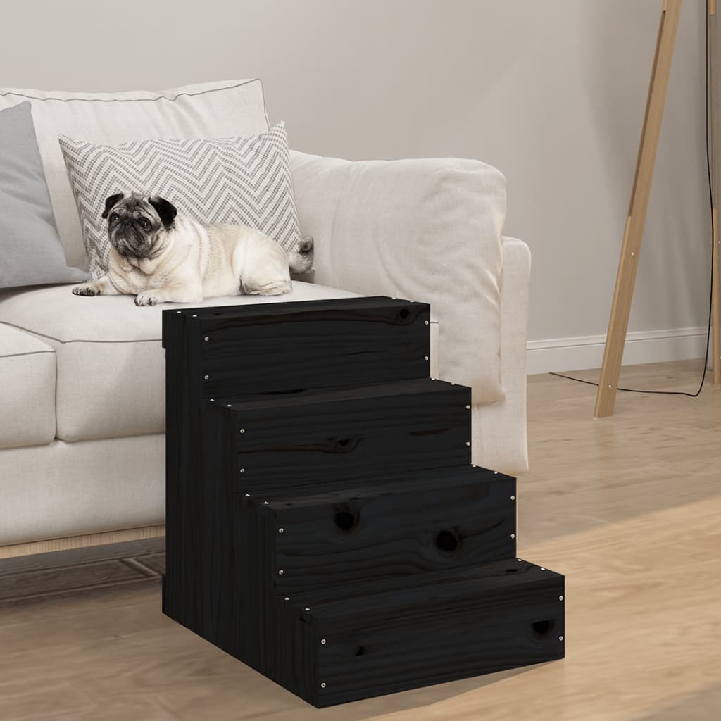 Berkfield Pet Stair Black 40x49x47 cm Solid Wood Pine
