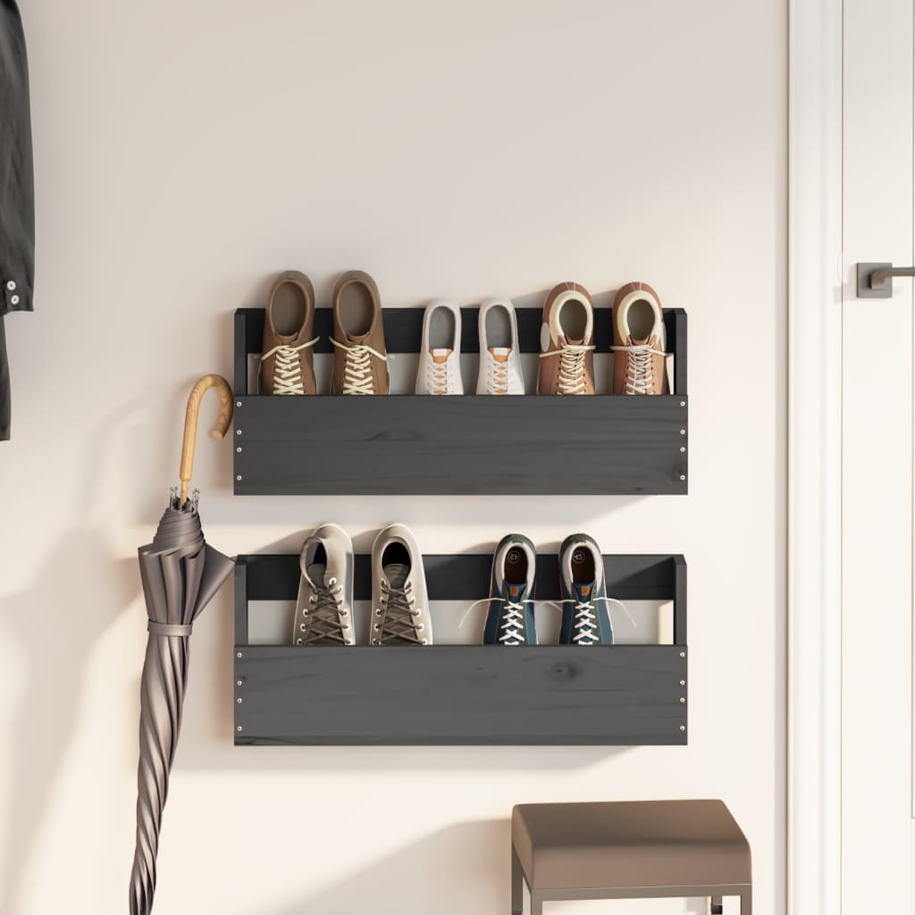 Berkfield Wall-mounted Shoe Racks 2 pcs Grey 59x9x23 cm Solid Wood Pine