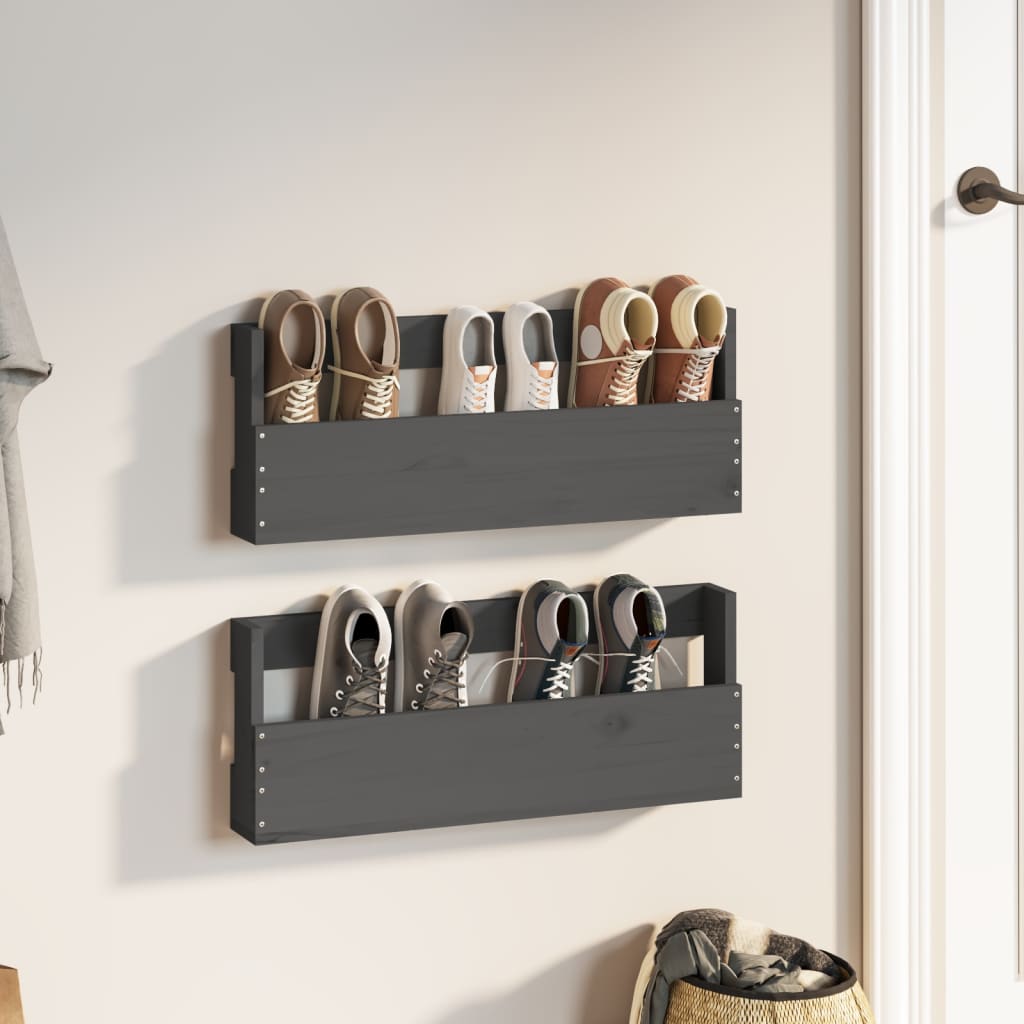 Berkfield Wall-mounted Shoe Racks 2 pcs Grey 59x9x23 cm Solid Wood Pine