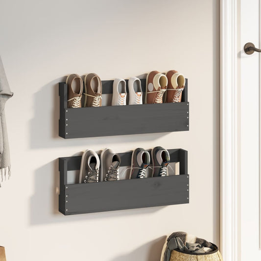 Berkfield Wall-mounted Shoe Racks 2 pcs Grey 59x9x23 cm Solid Wood Pine