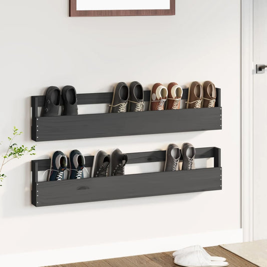 Berkfield Wall-mounted Shoe Racks 2 pcs Grey 110x9x23 cm Solid Wood Pine