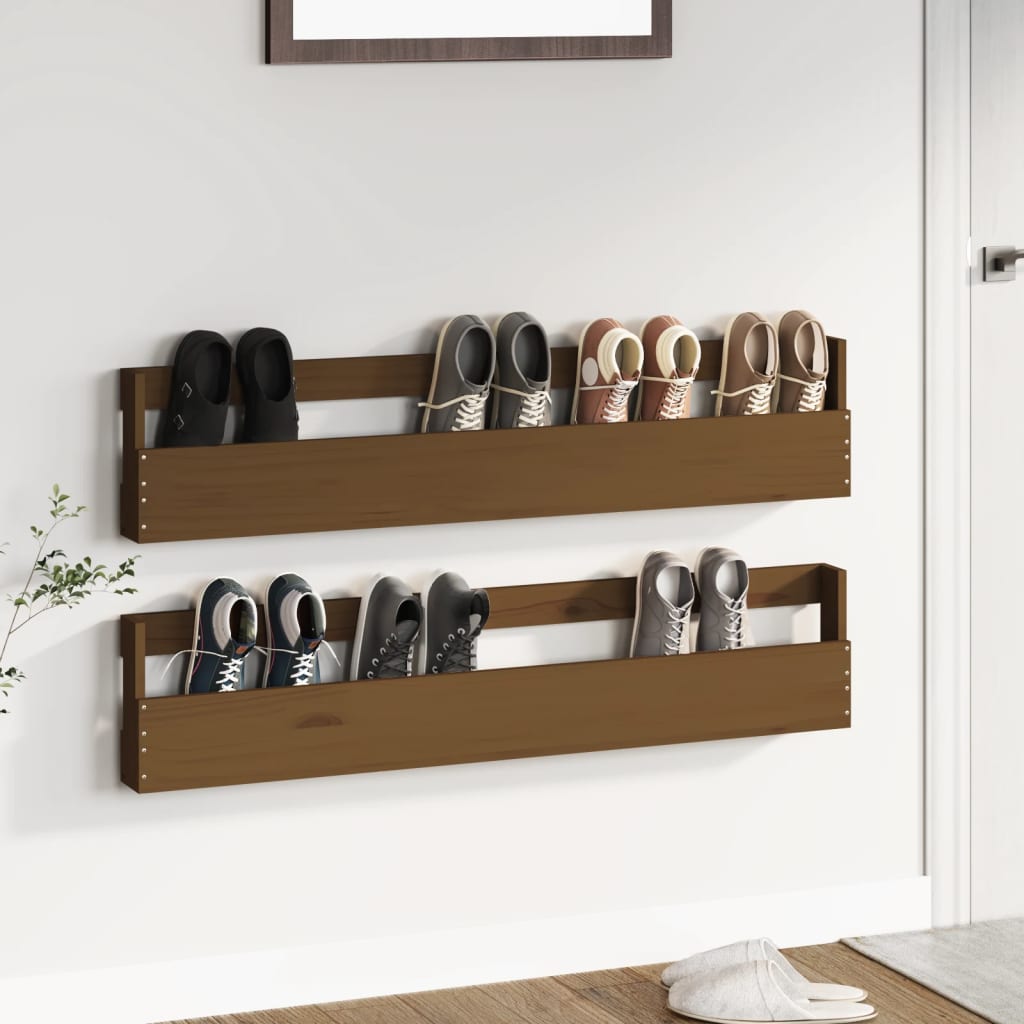 Berkfield Wall-mounted Shoe Racks 2 pcs Honey Brown 110x9x23 cm Solid Wood Pine