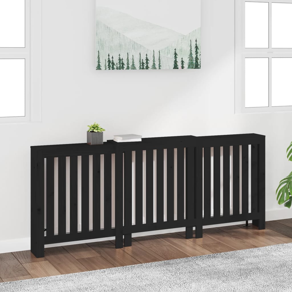 Berkfield Radiator Cover Black 210x21x85 cm Solid Wood Pine