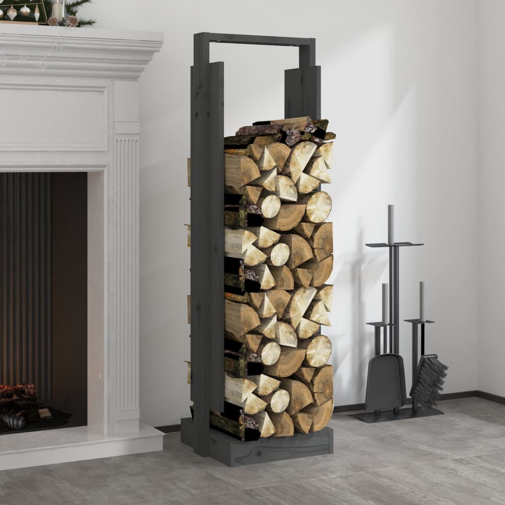 Berkfield Log Holder Grey 33.5x30x110 cm Solid Wood Pine