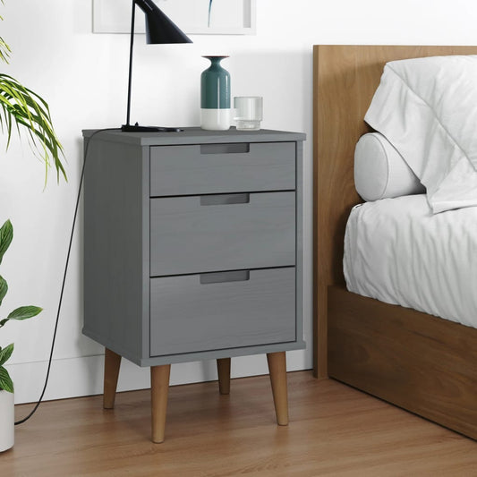 Berkfield Bedside Cabinet MOLDE Grey 40x35x65 cm Solid Wood Pine