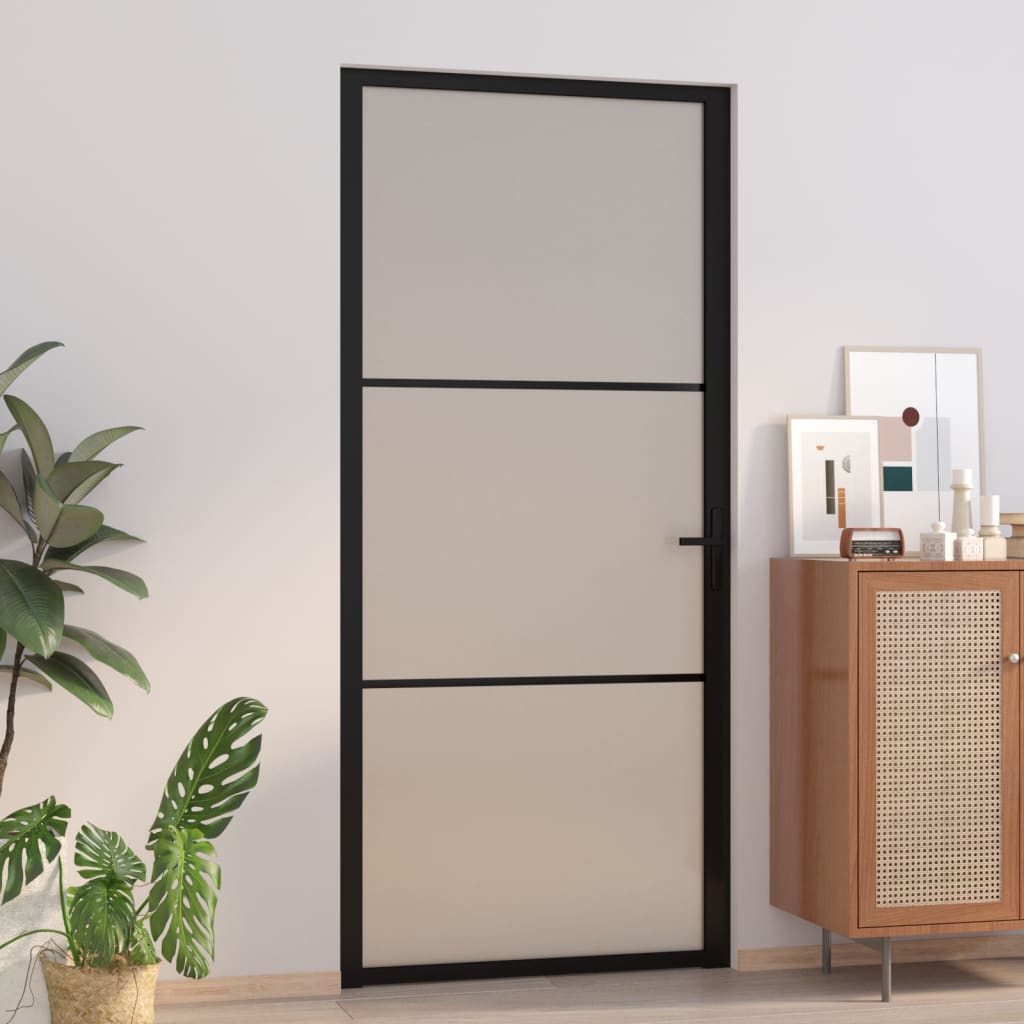 Berkfield Interior Door 93x201.5 cm Black Matt Glass and Aluminium