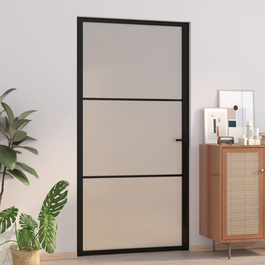Berkfield Interior Door 102.5x201.5 cm Black Matt Glass and Aluminium