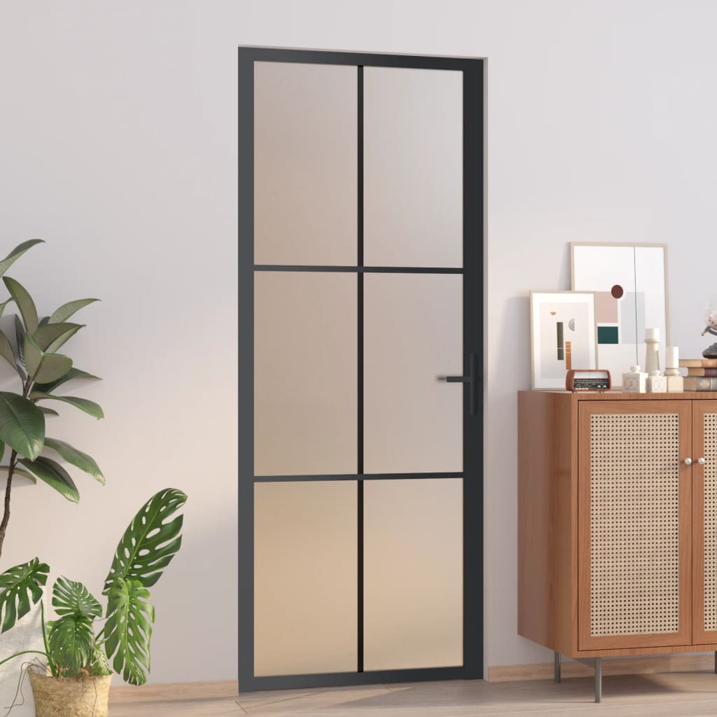 Berkfield Interior Door 83x201.5 cm Black Matt Glass and Aluminium