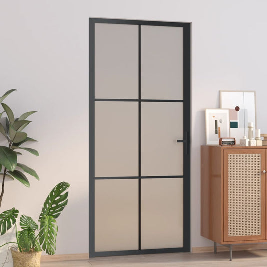 Berkfield Interior Door 93x201.5 cm Black Matt Glass and Aluminium